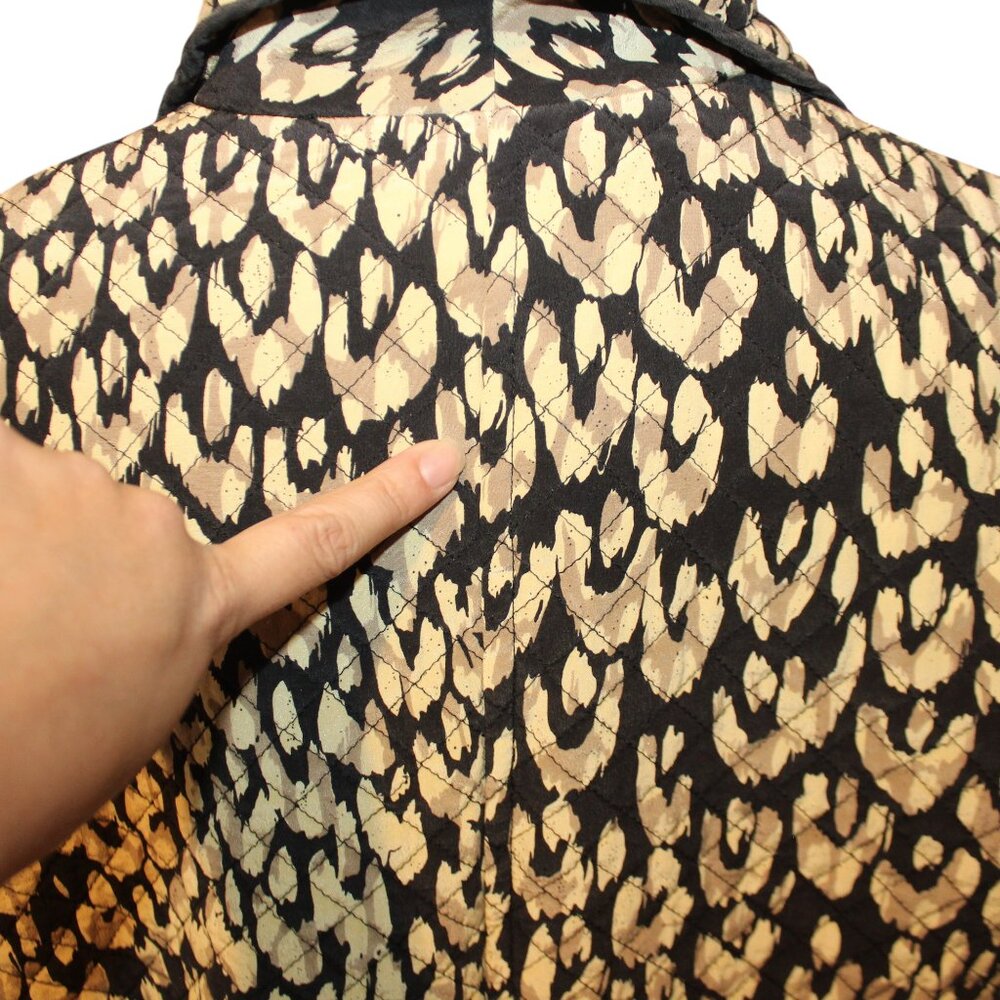 Vintage MAGGY LONDON Quilted Barn Coat Sz 10 Silk Leopard Print Jacket Luxury - Picture 6 of 8